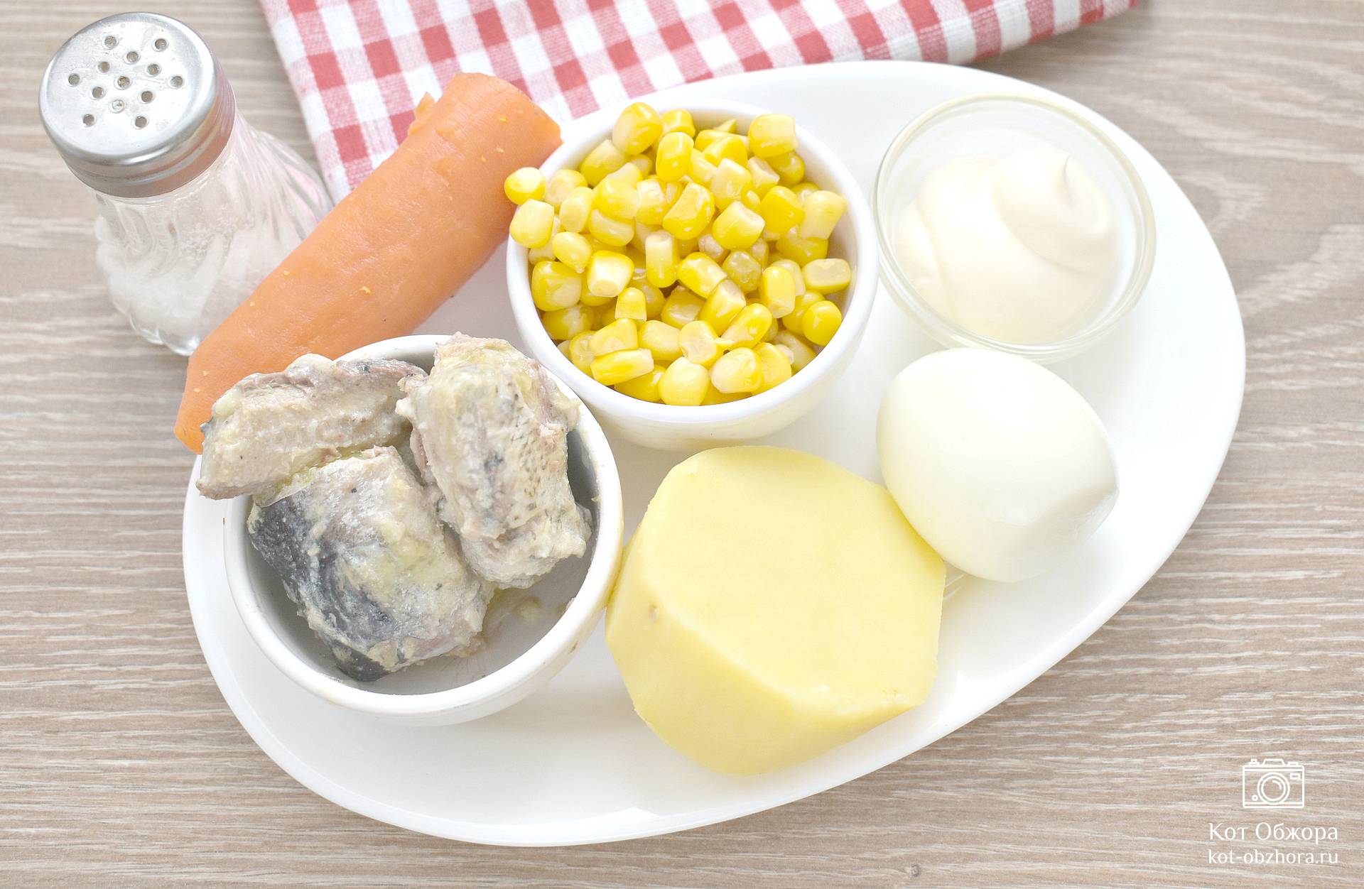 Рецепт с фото салата мимоза с консервами и сыром