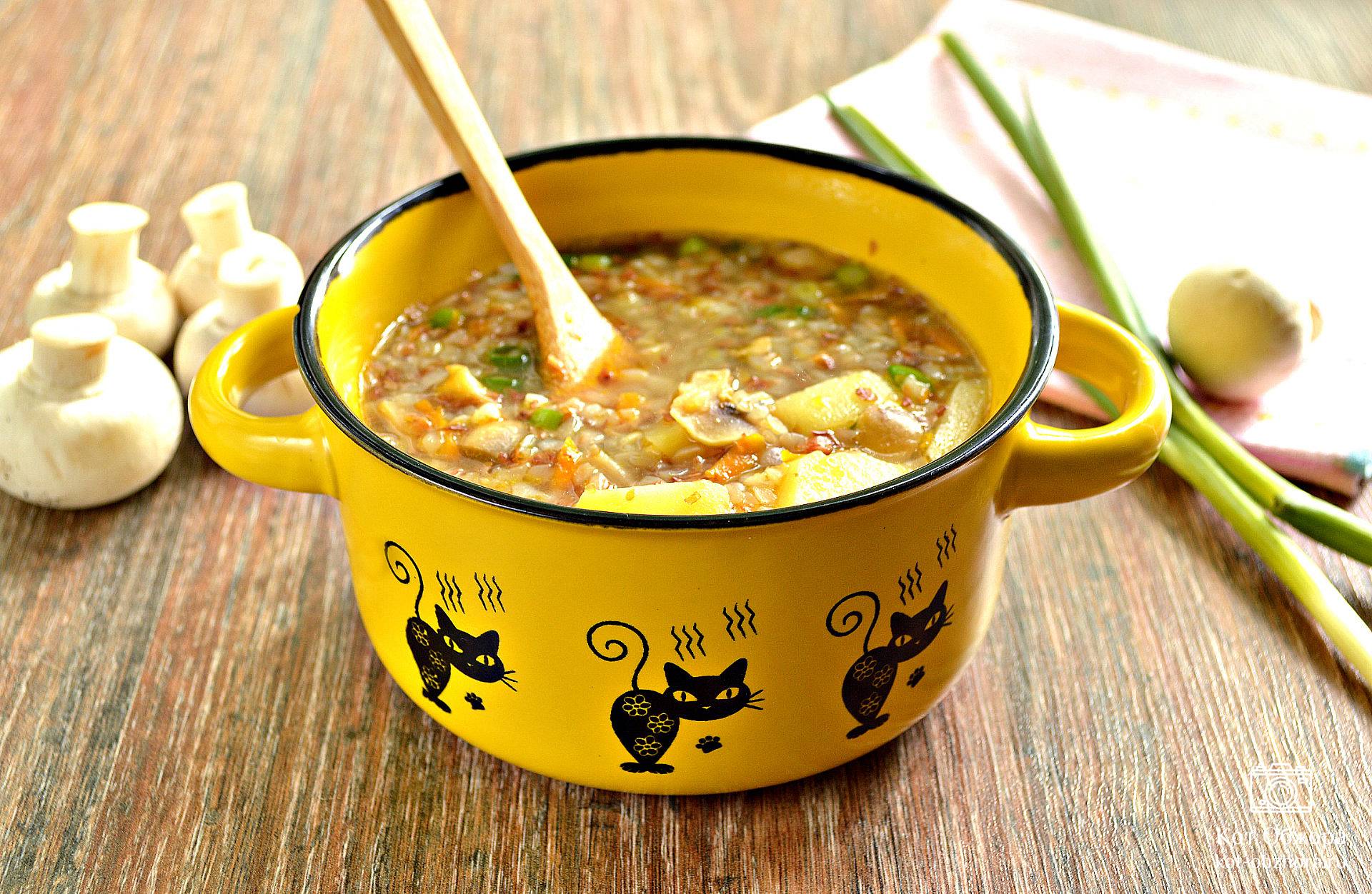 Грибной суп с гречкой, пошаговый рецепт на ккал, фото, ингредиенты - Елена