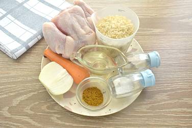 Чтобы приготовить в духовке ленивый рис с курицей, берём нужные продукты